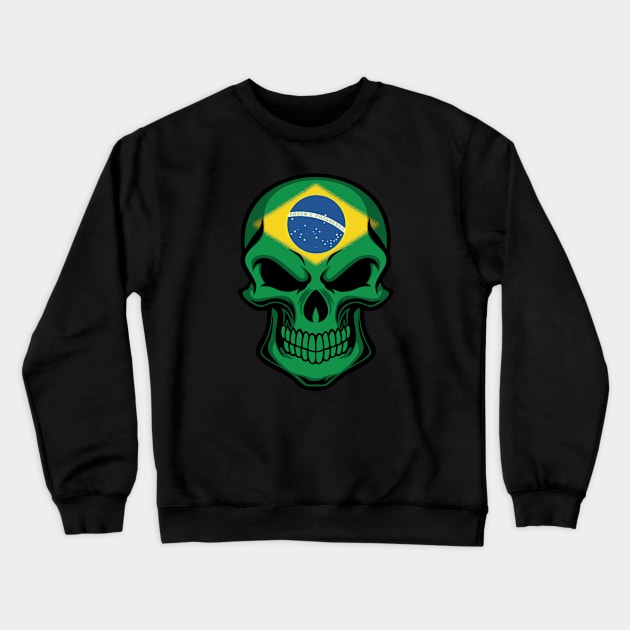 FLAG OF BRAZIL ON SKULL EMBLEM Crewneck Sweatshirt by VERXION